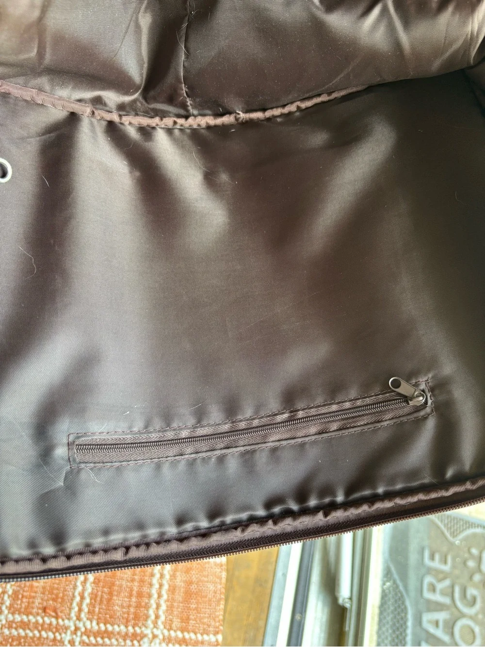 Brown Corduroy Small Pet Carrier with Faux Pink Leather Handles & Accents
